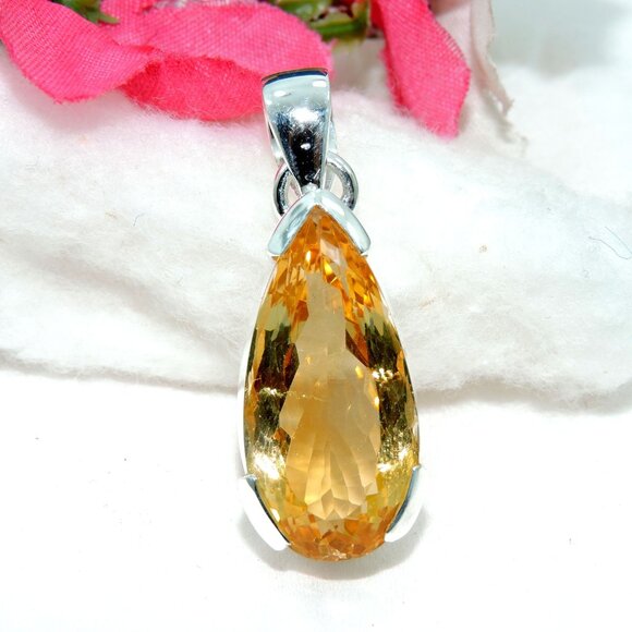 Citrine Gemstone Pendant, 925 Sterling Silver, One of Kind Pendant, Teardrop Cut - Picture 1 of 5